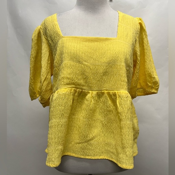 Boohoo Textured Puff Sleeve Yellow Smock Top US 8 - Picture 1 of 5